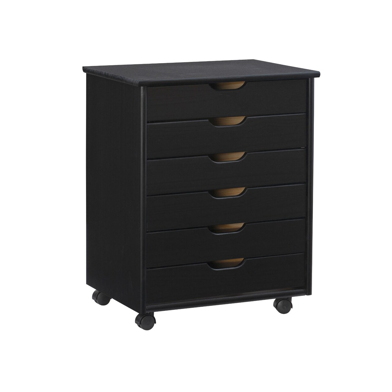 Contemporary Home Living 25.25” Black Wide Rolling Storage Cabinet with 6 Drawer